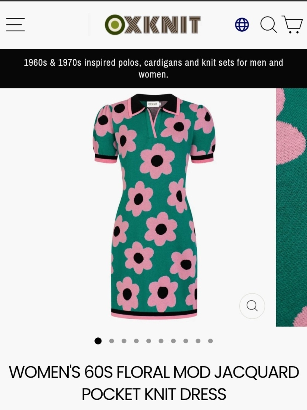OXKNIT Knit Green and Pink Floral Midi Dress